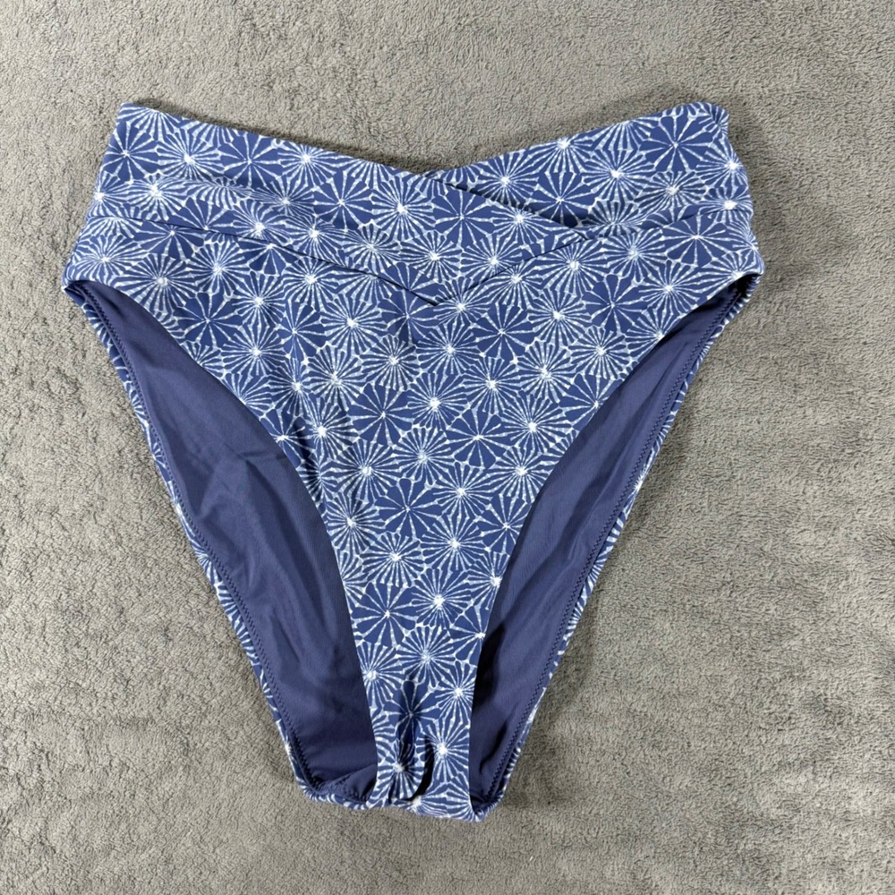 Aerie Bikini Bottom Women L Blue NEW High Waisted High Cut Cheeky Sunburst Print